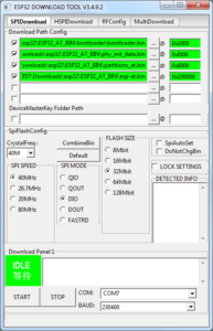 Download Flash Tools - nahrávání AT aplikace do ESP modulu